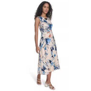 Calvin Klein Cream Multi Jersey Jewel Neck Event Formal Cocktail